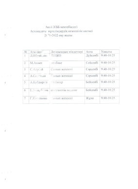 Асханадағы мұғалімдердің кезекшілік кестесі