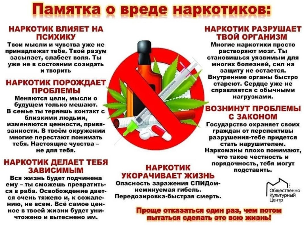памятка о вреде наркотиков
