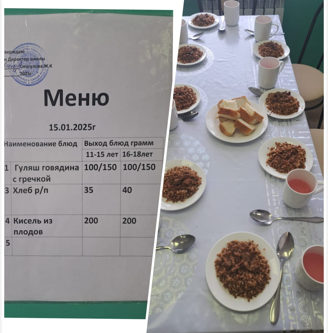 С.Мұқамеджанов атындағы ЖББ мектебінің ас мәзірі