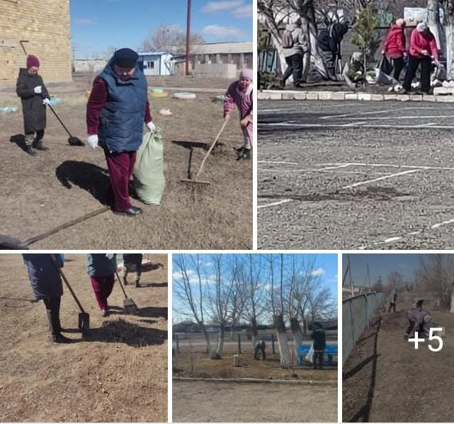 «Таза Қазақстан» акция аясында мектеп ұжымы сенбілікке шығып, мектеп ауласын тазартты.