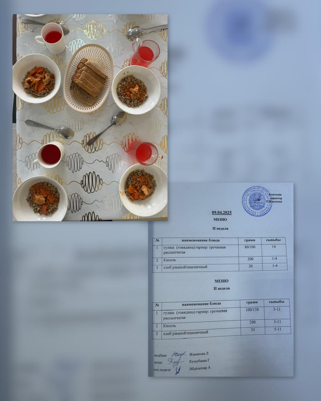 Меню на 09.04.2025г.