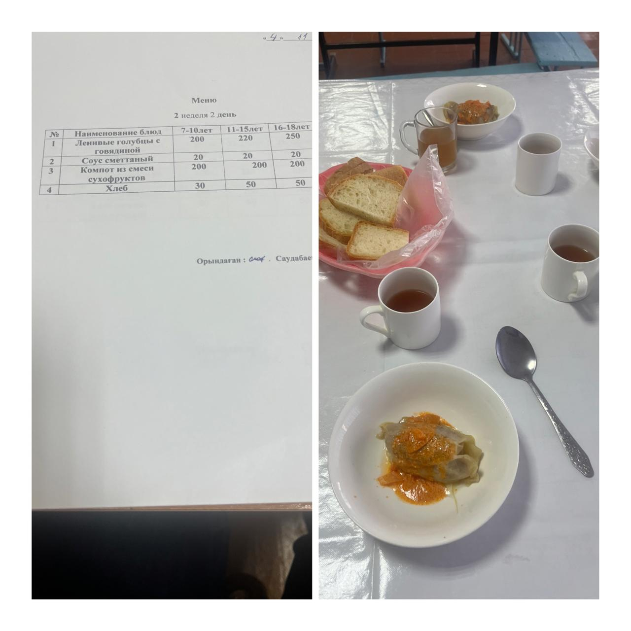  « 4 қараша  мектептегі тамақтану»