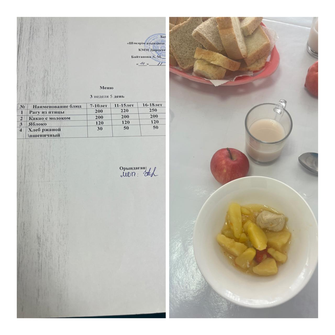  14 қараша  мектептегі тамақтану