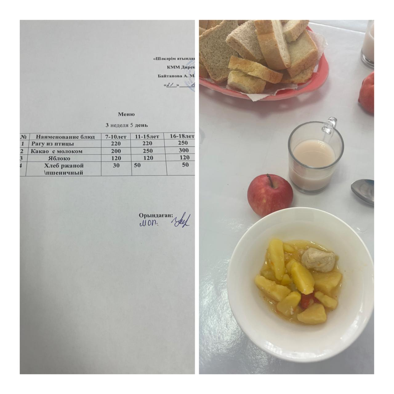  « 21 қараша  мектептегі тамақтану»